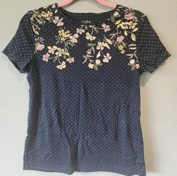 Croft And Barrow Classic Tee Polka Dot Floral Navy Blue Women's Size S - Picture 1 of 4